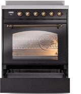 Nostalgie II 30 Inch Electric Freestanding Range in Glossy Black with Bronze Trim