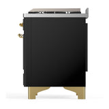 ILVE UM36FQNR3BKG Majestic III 36 inch Dual Fuel Range with 6 Black Brass Burners and Griddle, Dual Function Burner up to 25,000 BTU (Solid Door, Glossy Black, Brass, Natural Gas)
