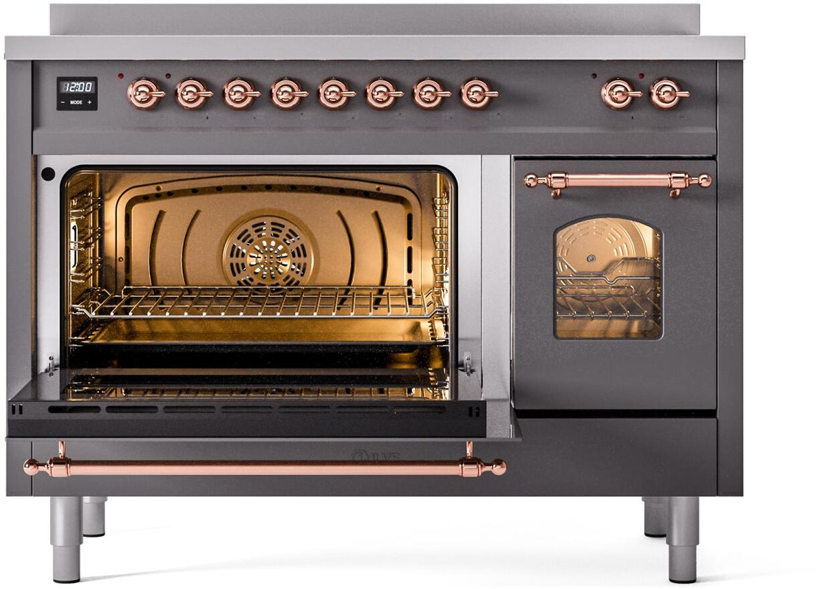Nostalgie II 48 Inch Electric Freestanding Range in Matte Graphite with Copper Trim