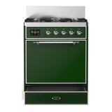 ILVE UM30QNR3EGCLP Majestic III 30 inch Dual Fuel Range with 5 Black Brass Burners, Dual Function Burner up to 25,000 BTU (Liquid Propane, Solid Door, Emerald Green, Chrome)