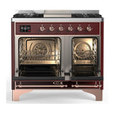 ILVE UMD40FNR3BUPLP Majestic III 40 inch Dual Fuel Range with 6 Burners and Griddle, Dual Function Burner up to 25,000 BTU (Liquid Propane, Triple Glass Door, Burgundy, Copper)