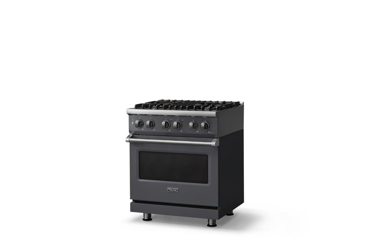 30"W. Dual Fuel Range (Finish: Cast Black, Trim: Polished Chrome, Fuel: Natural Gas)