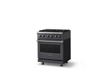 30"W. Dual Fuel Range (Finish: Cast Black, Trim: Polished Chrome, Fuel: Natural Gas)