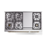 ILVE UN48FQNMPRAG Nostalgie II Noblesse 48 inch Dual Fuel Range (8 Sealed Burners + Griddle, Natural Gas, Solid Door, RAL, Brass)