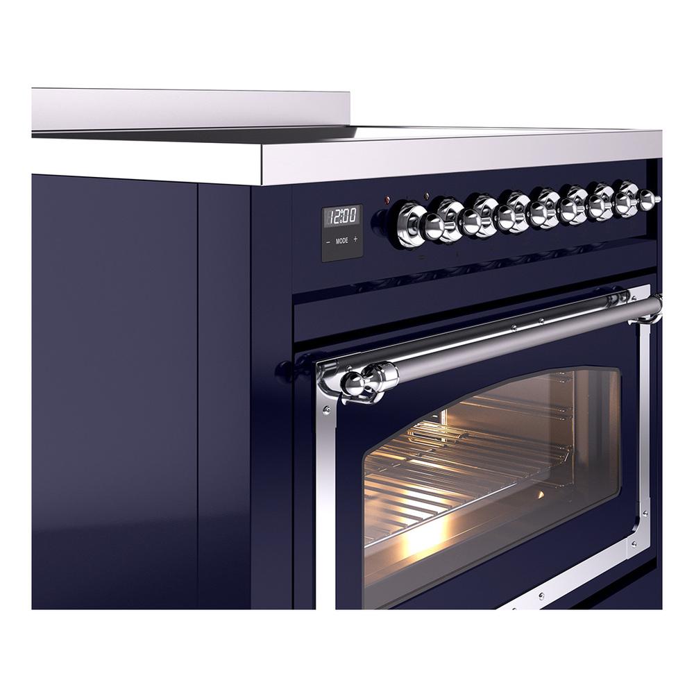 ILVE UNI366NMPMBC Nostalgie II Noblesse 36 inch Induction Range (Triple Glass Door, Midnight Blue, Chrome)