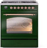 Nostalgie II 30 Inch Dual Fuel Natural Gas Freestanding Range in Emerald Green with Copper Trim