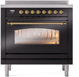 Nostalgie II 36 Inch Electric Freestanding Range in Glossy Black with Brass Trim