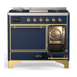 ILVE UMD40FQNR3MBGLP Majestic III 40 inch Dual Fuel Range with 6 Burners and Griddle, Dual Function Burner up to 25,000 BTU (Liquid Propane, Solid Door, Midnight Blue, Brass)