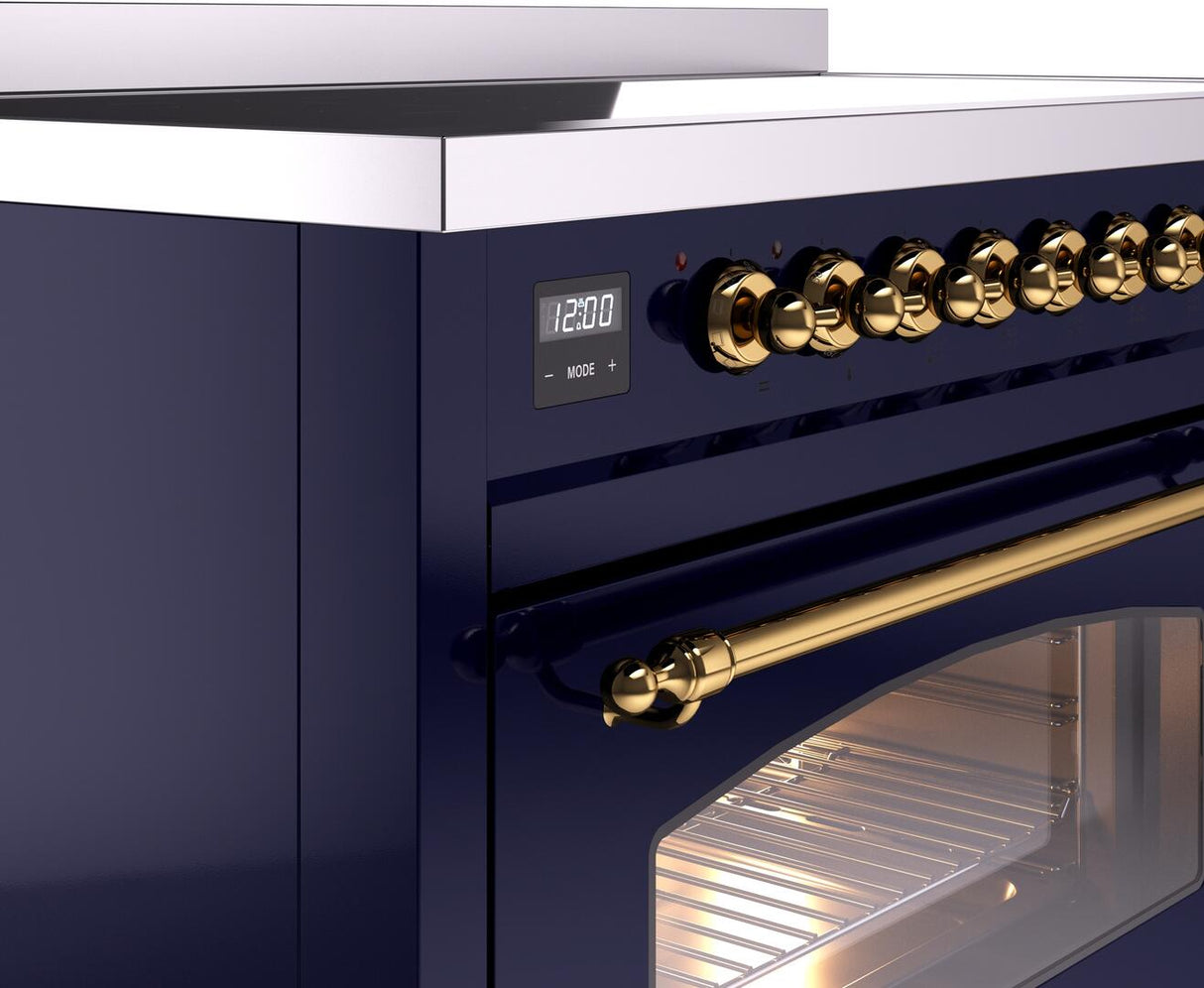 Nostalgie II 48 Inch Electric Freestanding Range in Blue with Brass Trim