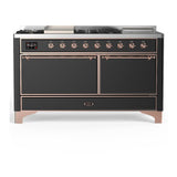 ILVE UM60FSQNR3MGP Majestic III 60 inch Dual Fuel Range with 7 Burners, Griddle and French Top, Dual Function Burner with up to 25,000 BTU (Natural Gas, Solid Door, Graphite Matte, Copper)