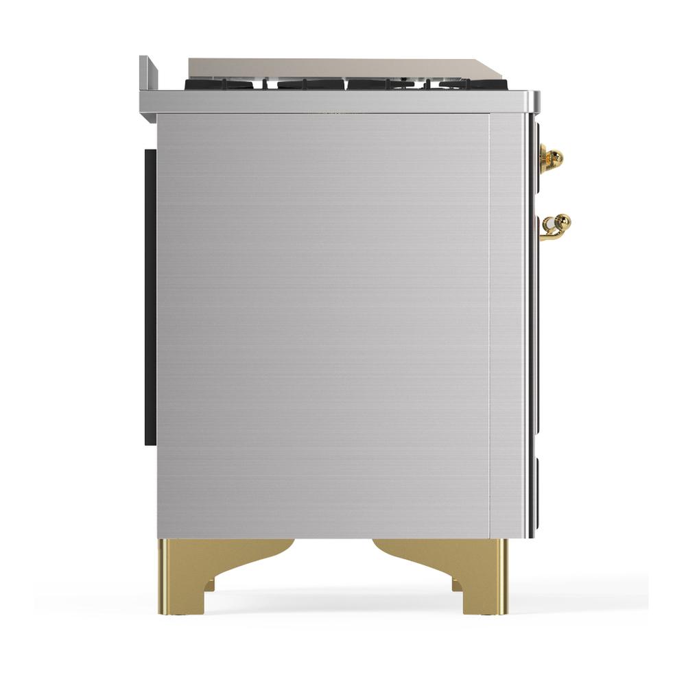 ILVE UM48FQNR3SSG Majestic III 48 inch Dual Fuel Range with 8 Burners and Griddle, Dual Function Burner up to 25,000 BTU (Natural Gas, Solid Door, Stainless Steel, Brass)