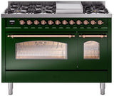 Nostalgie II 48 Inch Dual Fuel Natural Gas Freestanding Range in Emerald Green with Copper Trim