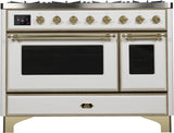 Majestic II 48 Inch Dual Fuel Natural Gas Freestanding Range in White with Brass Trim
