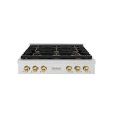 ZLINE 36 in. Autograph Edition Paramount Gas Rangetop with 6 Burners and Porcelain Cooktop in DuraSnow' Stainless Steel with Champagne Bronze Accents (SRTSZ-36-CB)