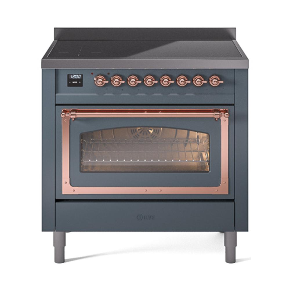 ILVE UNI366NMPBGP Nostalgie II Noblesse 36 inch Induction Range (Triple Glass Door, Blue Grey, Copper)