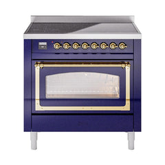 ILVE UNI366NMPMBG Nostalgie II Noblesse 36 inch Induction Range (Triple Glass Door, Midnight Blue, Brass)