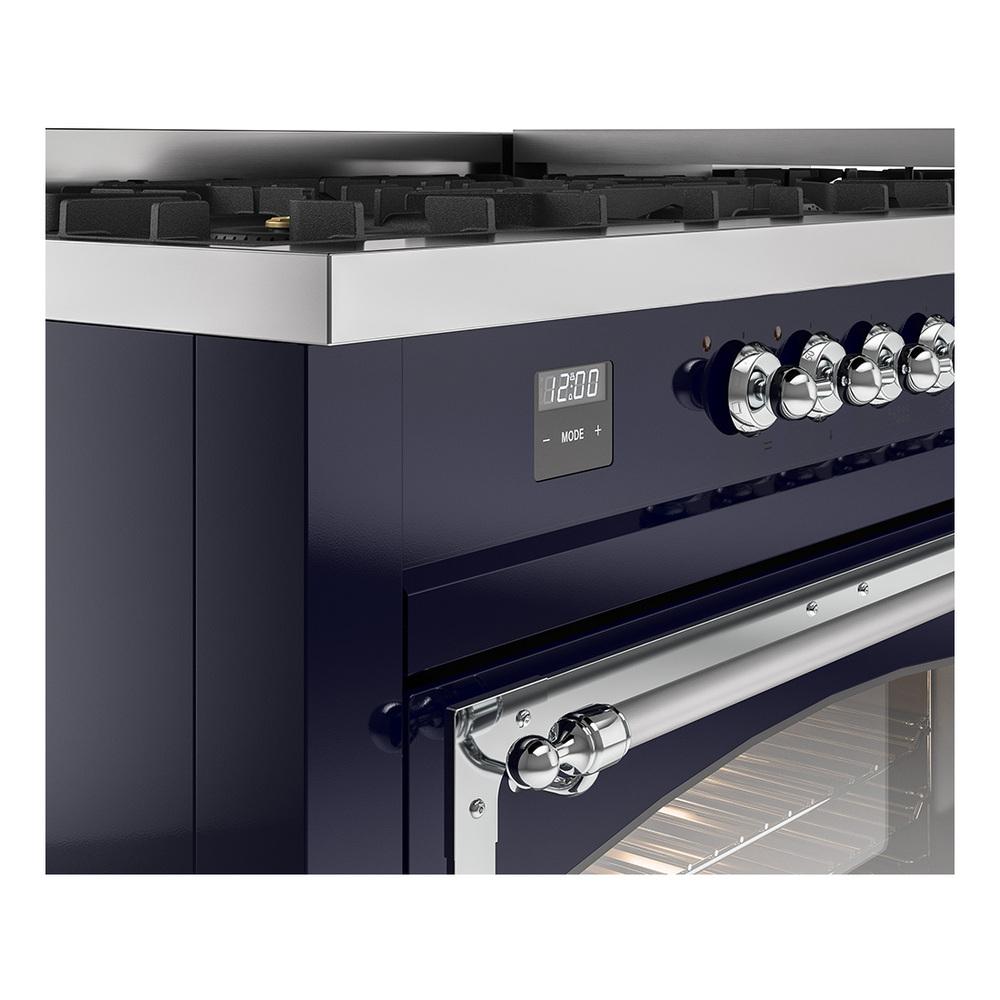 ILVE UN60FNMPMBCLP Nostalgie II Noblesse 60 inch Dual Fuel Range (9 Sealed Burners + Griddle, Liquid Propane, Triple Glass Door, Midnight Blue, Chrome)