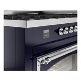 ILVE UN60FNMPMBCLP Nostalgie II Noblesse 60 inch Dual Fuel Range (9 Sealed Burners + Griddle, Liquid Propane, Triple Glass Door, Midnight Blue, Chrome)