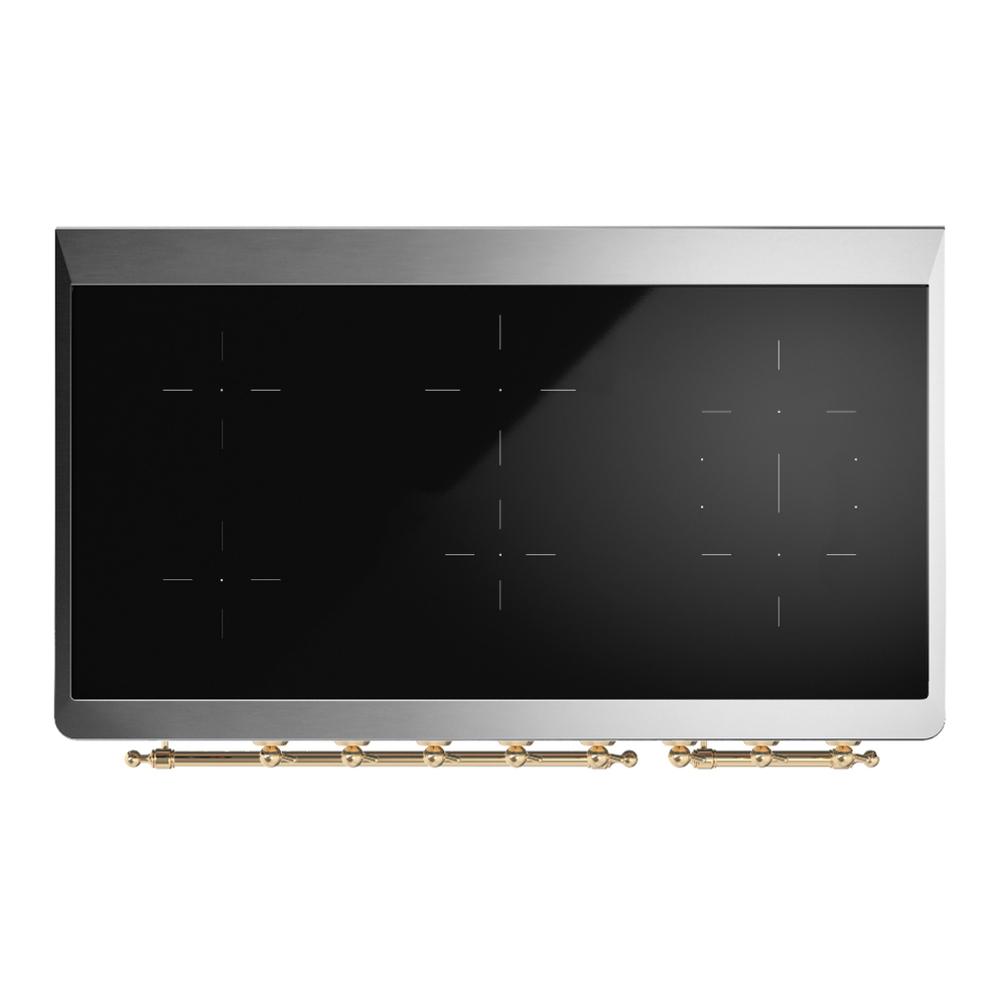ILVE UMIB48NR3AWG Majestic III 48 inch Induction Range with 6 Elements, 5.02 cu. ft. Total Oven Capacity (Triple Glass Door, Antique White, Brass)