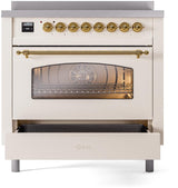 Nostalgie II 36 Inch Electric Freestanding Range in Antique White with Brass Trim