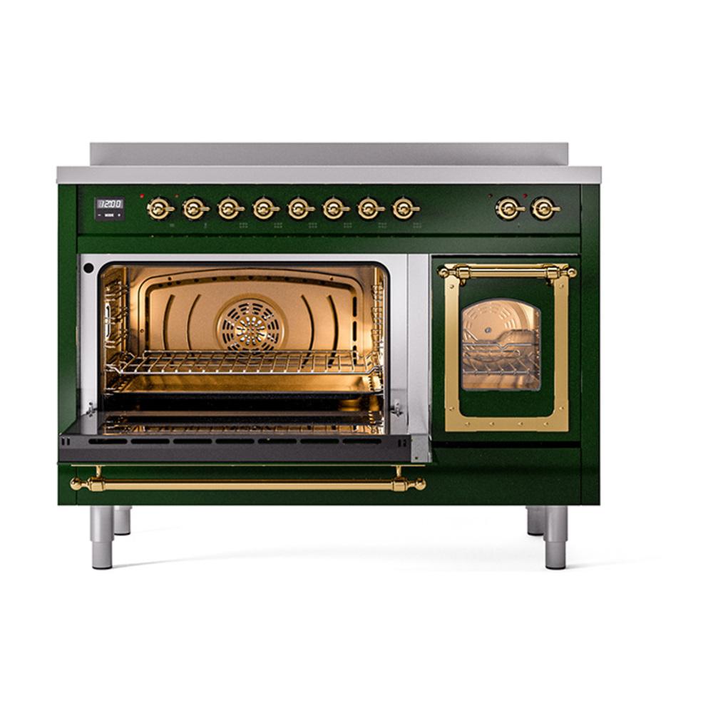 ILVE UNI486NMPEGG Nostalgie II Noblesse 48 inch Induction Range (Triple Glass Door, Emerald Green, Brass)