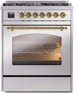 Nostalgie II 30 Inch Dual Fuel Liquid Propane Freestanding Range in Stainless Steel with Brass Trim