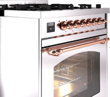 Nostalgie II 30 Inch Dual Fuel Natural Gas Freestanding Range in Stainless Steel with Copper Trim