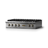 36"W. Gas Rangetop (Burner: 6b, Finish: Stainless Steel, Trim: Brushed Brass, Fuel: Natural Gas)
