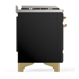 ILVE UM36FQNR3BKG Majestic III 36 inch Dual Fuel Range with 6 Black Brass Burners and Griddle, Dual Function Burner up to 25,000 BTU (Solid Door, Glossy Black, Brass, Natural Gas)