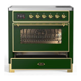 ILVE UMIB36NR3EGG Majestic III 36 inch Induction Range with 6 Elements, 3.5 cu. ft. Total Oven Capacity (Triple Glass Door, Emerald Green, Brass)