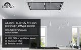 FORNO Arezzo 44-Inch Recessed Ceiling Range Hood, Dual Motors, 1200 CFM, Hybrid Filters, Remote Control