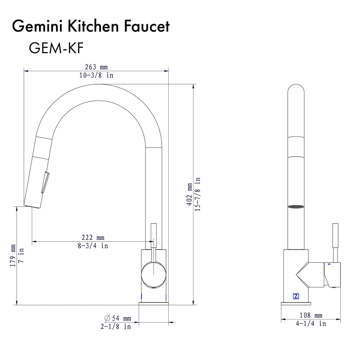 ZLINE Gemini Kitchen Faucet in Matte Black (GEM-KF-MB)