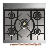 ILVE UM30QNR3RAP Majestic III 30 inch Dual Fuel Range with 5 Black Brass Burners, Dual Function Burner up to 25,000 BTU (Natural Gas, Solid Door, RAL, Copper)