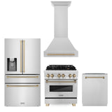 ZLINE 30" Autograph Edition Kitchen Package with Stainless Steel Dual Fuel Range, Range Hood, Dishwasher and Refrigeration with Champagne Bronze Accents (4AKPR-RARHDWM30-CB)