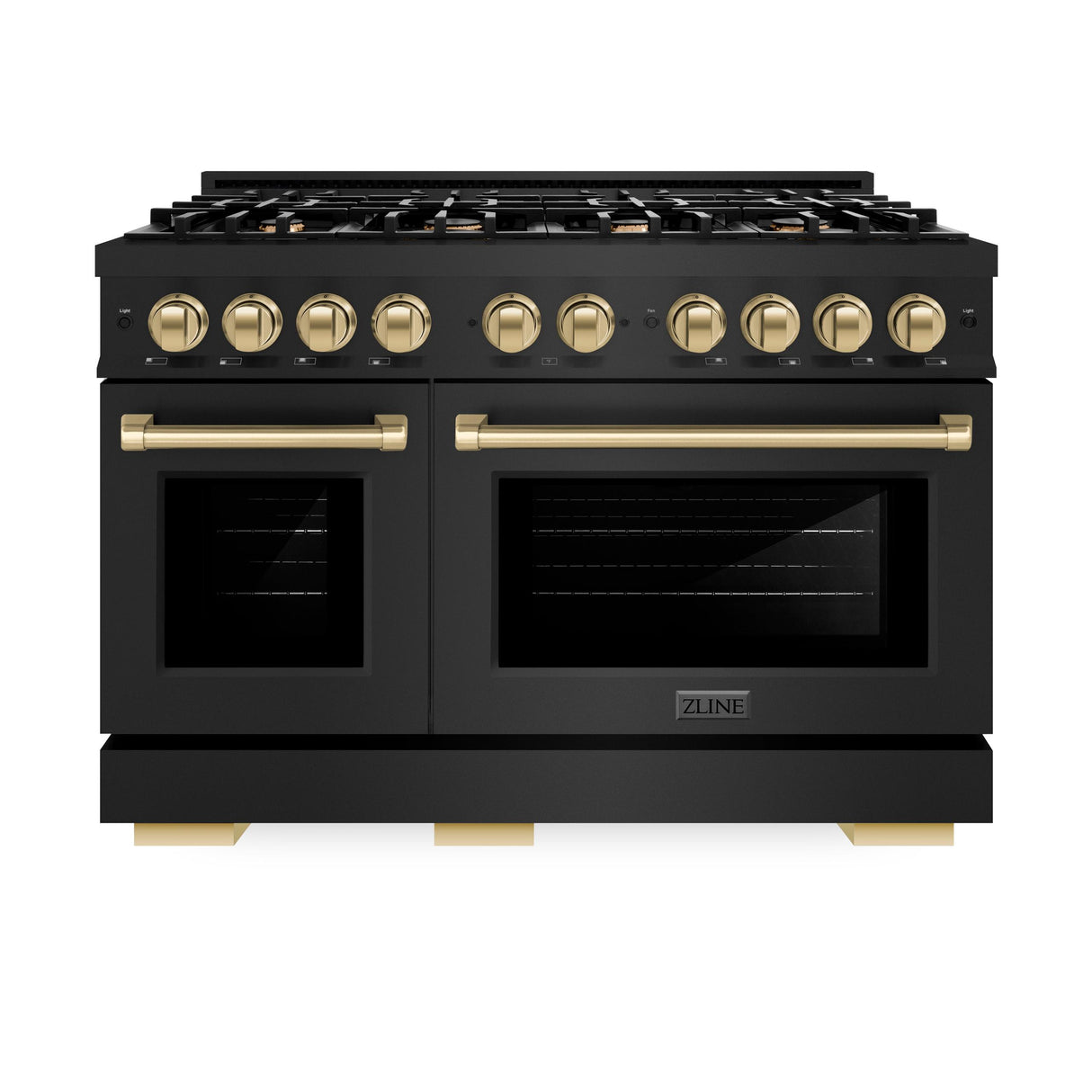 ZLINE Autograph Edition 48 in. 6.7 cu. ft. Select Double Oven Gas Range with 8 Burner Cooktop in Black Stainless Steel and Champagne Bronze Accents (HGRBZ-48-CB)