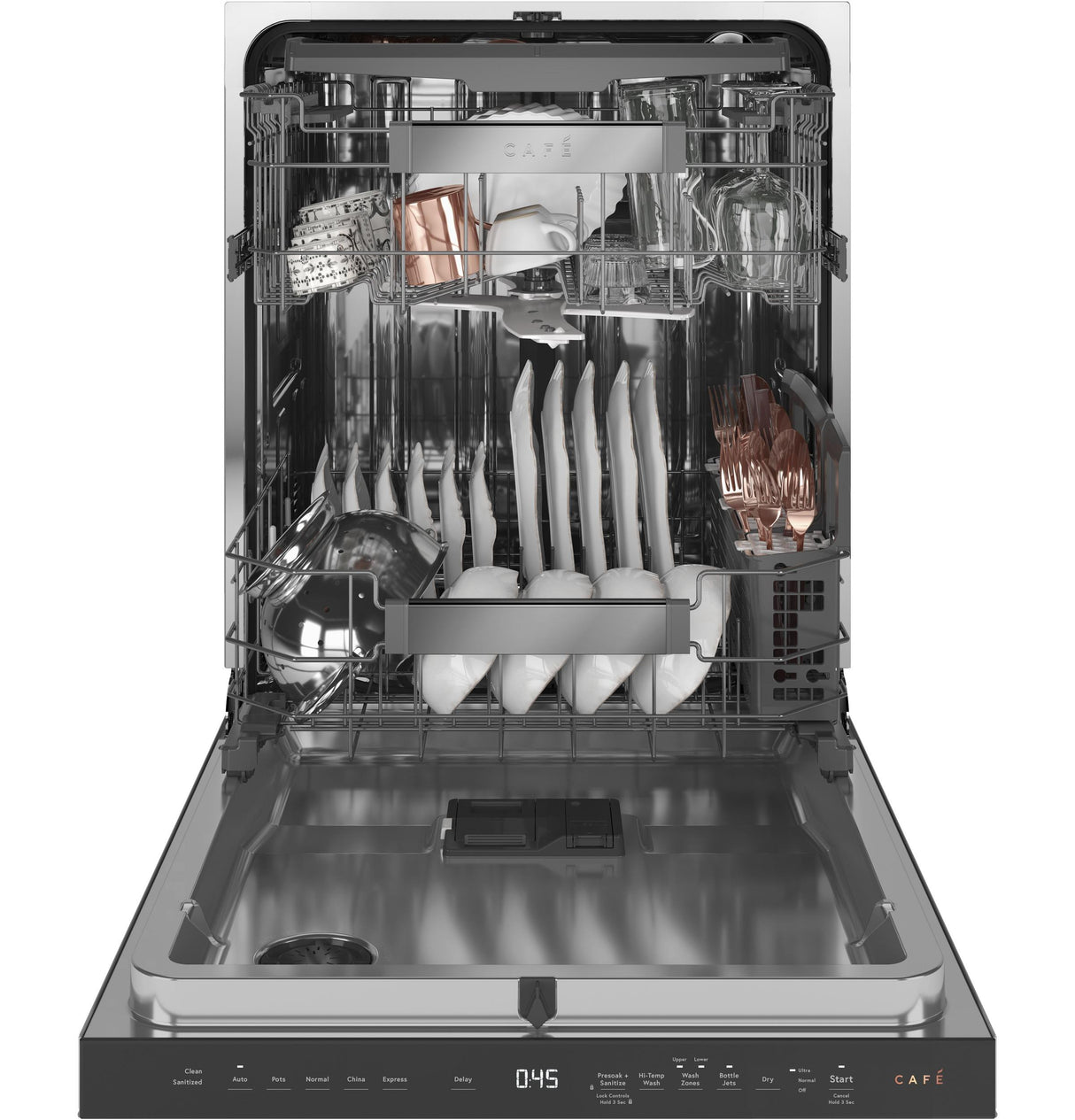 Café™ ENERGY STAR® Stainless Steel Interior Dishwasher with Sanitize and Ultra Wash & Dry in Platinum Glass