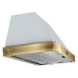 Forno Vittorio 48-Inch Wall Mount Range Hood, White with Antique Brass Trim, 600 CFM Airflow, Dishwasher-Safe Baffle Filters, Remote Control, 3-Speed Fan, Bright LED Lighting