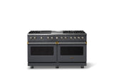 60"W.Dual Fuel Range (Finish: Cast Black, Trim: Brushed Brass, Fuel: Natural Gas)