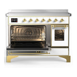 ILVE UMIB48NR3WHG Majestic III 48 inch Induction Range with 6 Elements, 5.02 cu. ft. Total Oven Capacity (Triple Glass Door, White, Brass)