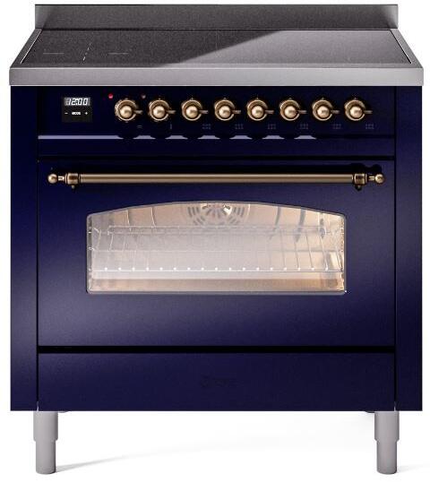 Nostalgie II 36 Inch Electric Freestanding Range in Blue with Bronze Trim