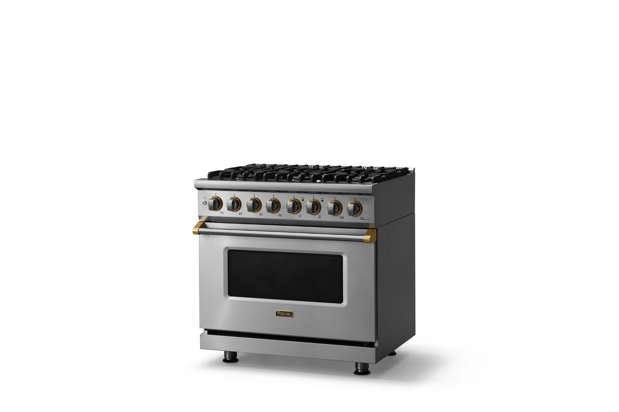 36"W. Dual Fuel Range (Burner: 6b, Finish: Stainless Steel, Trim: Polished Chrome, Fuel: Propane)