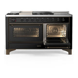 ILVE UM60FSNR3BKBLP Majestic III 60 inch Dual Fuel Range with 7 Burners, Griddle and French Top, Dual Function Burner with up to 25,000 BTU (Liquid Propane, Triple Glass Door, Glossy Black, Burnished)