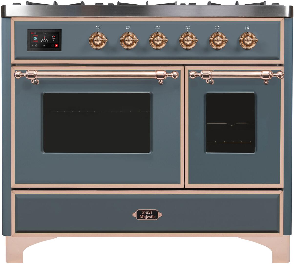 Majestic II 40 Inch Dual Fuel Liquid Propane Freestanding Range in Blue Grey with Copper Trim