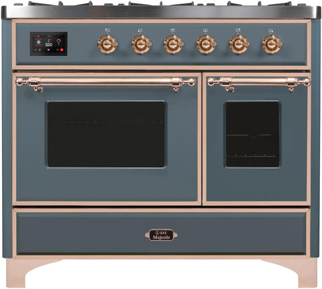 Majestic II 40 Inch Dual Fuel Liquid Propane Freestanding Range in Blue Grey with Copper Trim
