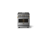 30"W. Dual Fuel Range (Finish: Stainless Steel, Trim: Brushed Brass, Fuel: Natural Gas)