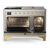 ILVE UM48FSNR3SSGLP Majestic III 48 inch Dual Fuel Range with 5 Black Brass Burners, Griddle and French Top, Dual Function Burner up to 25,000 BTU (Liquid Propane, Triple Glass Door, Stainless Steel, Brass)