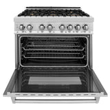ZLINE 36 in. 4.6 cu. ft. Electric Oven and Gas Cooktop Dual Fuel Range with Griddle and Brass Burners in Stainless Steel (RA-BR-GR-36)