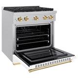 ZLINE Autograph Edition 30 in. 4.2 cu. ft. 4 Burner Gas Range with Convection Gas Oven in DuraSnow' Stainless Steel with White Matte Door and Polished Gold Accents (SGRSZ-WM-30-G)