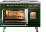 Nostalgie II 48 Inch Dual Fuel Liquid Propane Freestanding Range in Emerald Green with Brass Trim