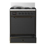 ILVE UM30QNR3MGBLP Majestic III 30 inch Dual Fuel Range with 5 Black Brass Burners, Dual Function Burner up to 25,000 BTU (Liquid Propane, Solid Door, Graphite Matte, Burnished)
